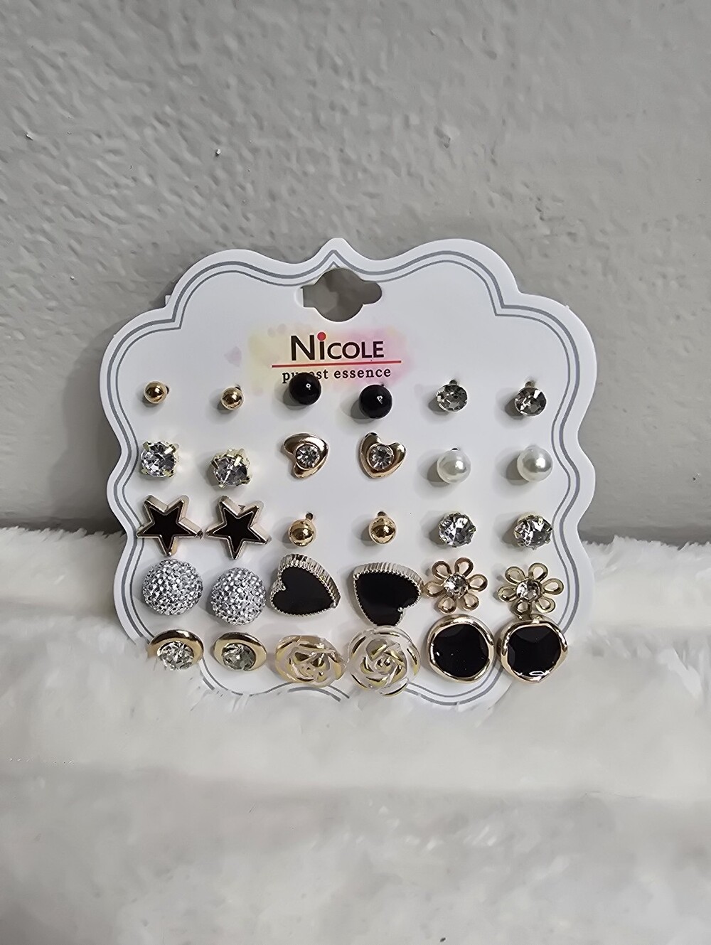 Nicole Black & Gold 12-Pair Mixed Stud Earring Set - Picture 4 of 4